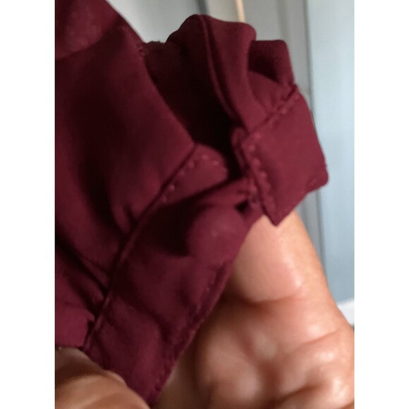 White House Black Market Sz 0 Maroon Long Sleeve Lace Insert Blouse - Picture 6 of 7